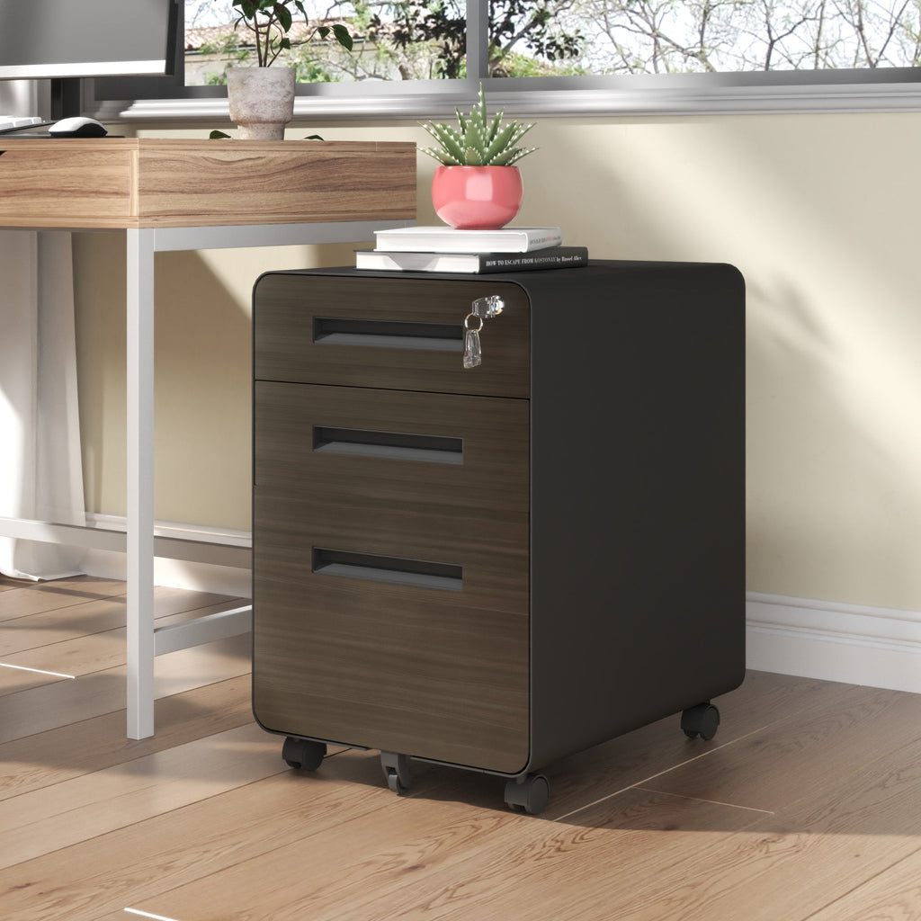 3-Drawer Mobile File Cabinet with Lock