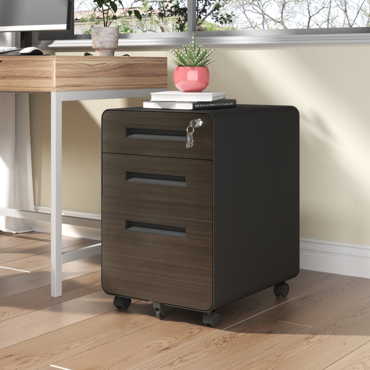 3-Drawer Mobile File Cabinet with Lock