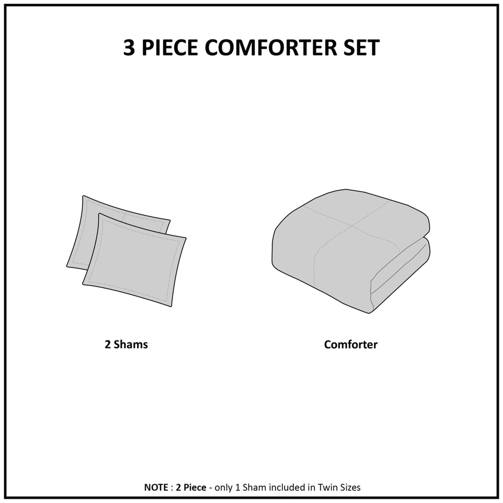 3 Piece Tufted Cotton Chenille Damask Comforter Set