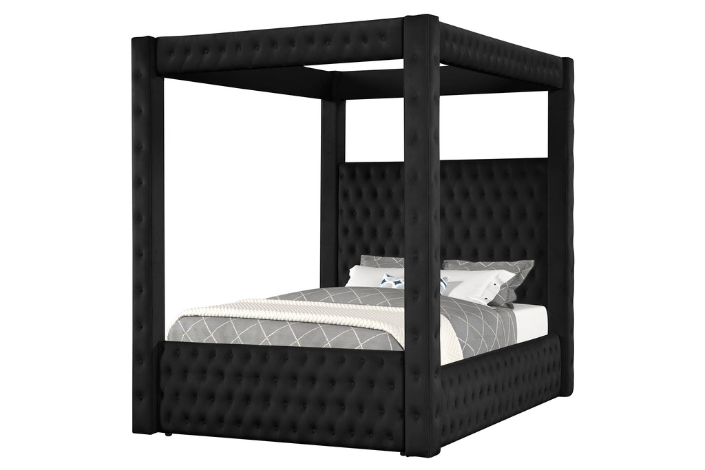Majestic Canopy Four-poster Queen Bed Tufted Headboard and Footboard