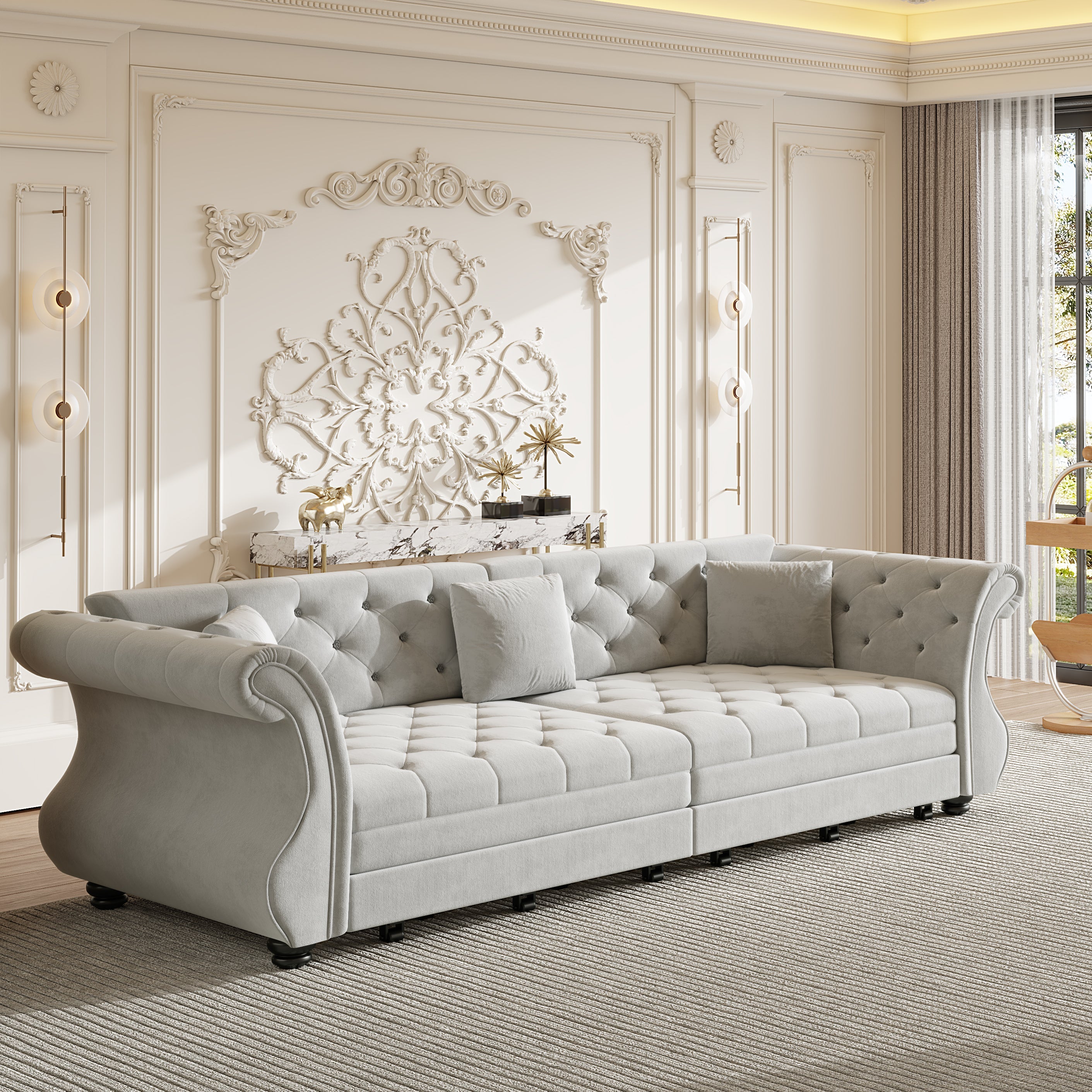 97.6" Oversized Chesterfield Pull Out Sofa Bed