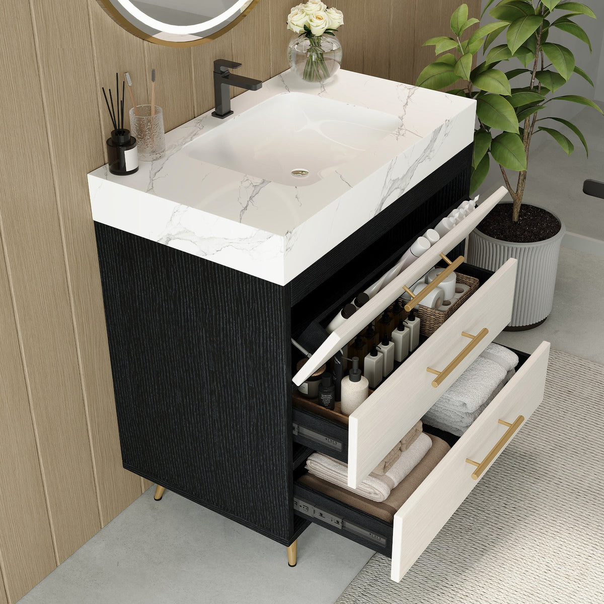 Modern Free-Standing Bathroom Vanity with Ceramic Vessel Sink