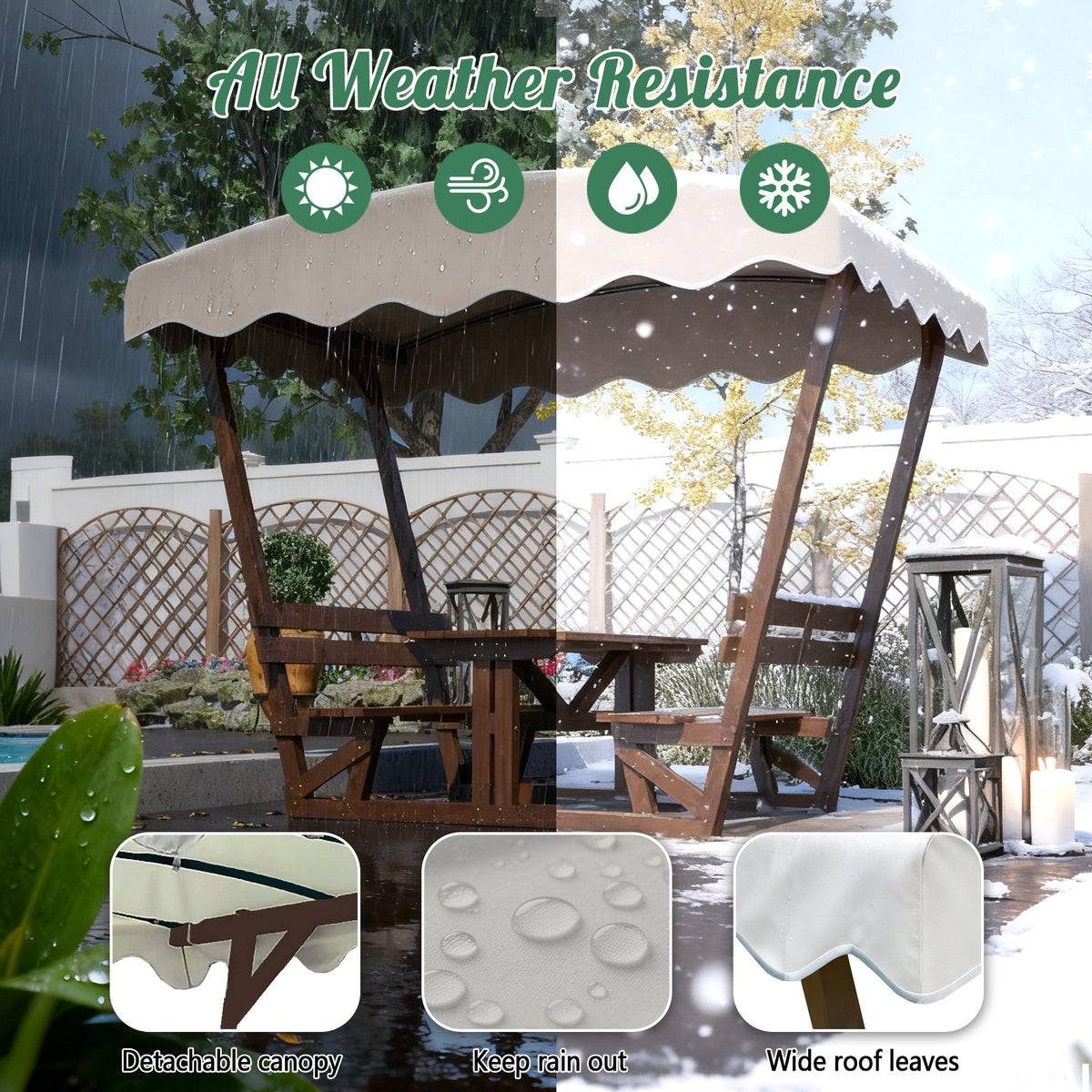Outdoor Waterproof Solid Wood Picnic Table and Bench Set
