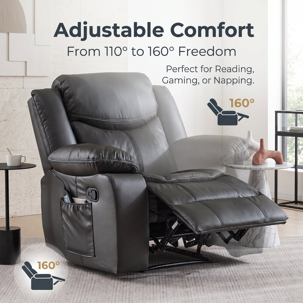 Grey Air Leather Recliner Chair With Vibration And Heating