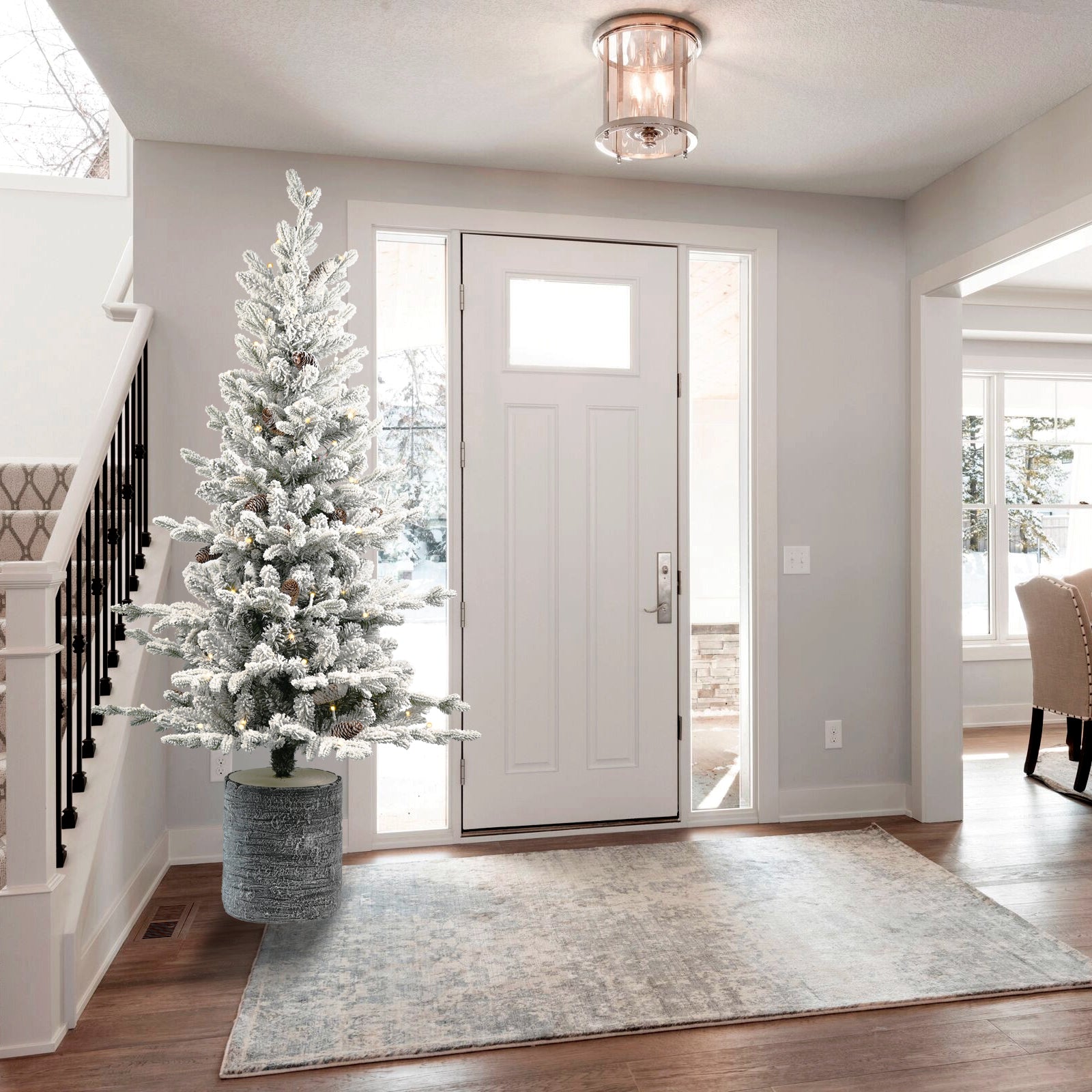 4.5FT Flocked Christmas Tree with Pot Base