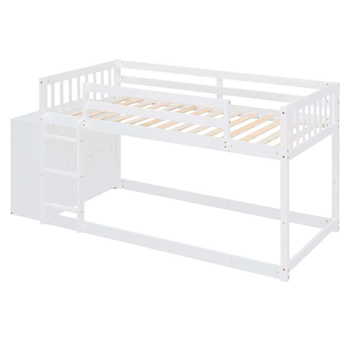 Twin Over Twin Bunk Bed with 4 Drawers and 3 Shelves - White
