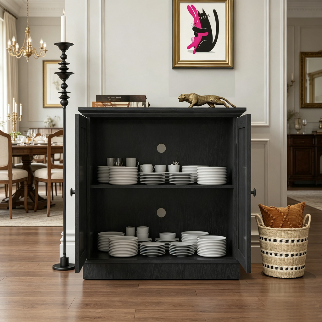 Storage Sideboard Cabinet with 2 Decorative Acrylic Mirrored Doors