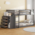 Twin Over Twin Bunk Bed with 4 Drawers and 3 Shelves - Gray