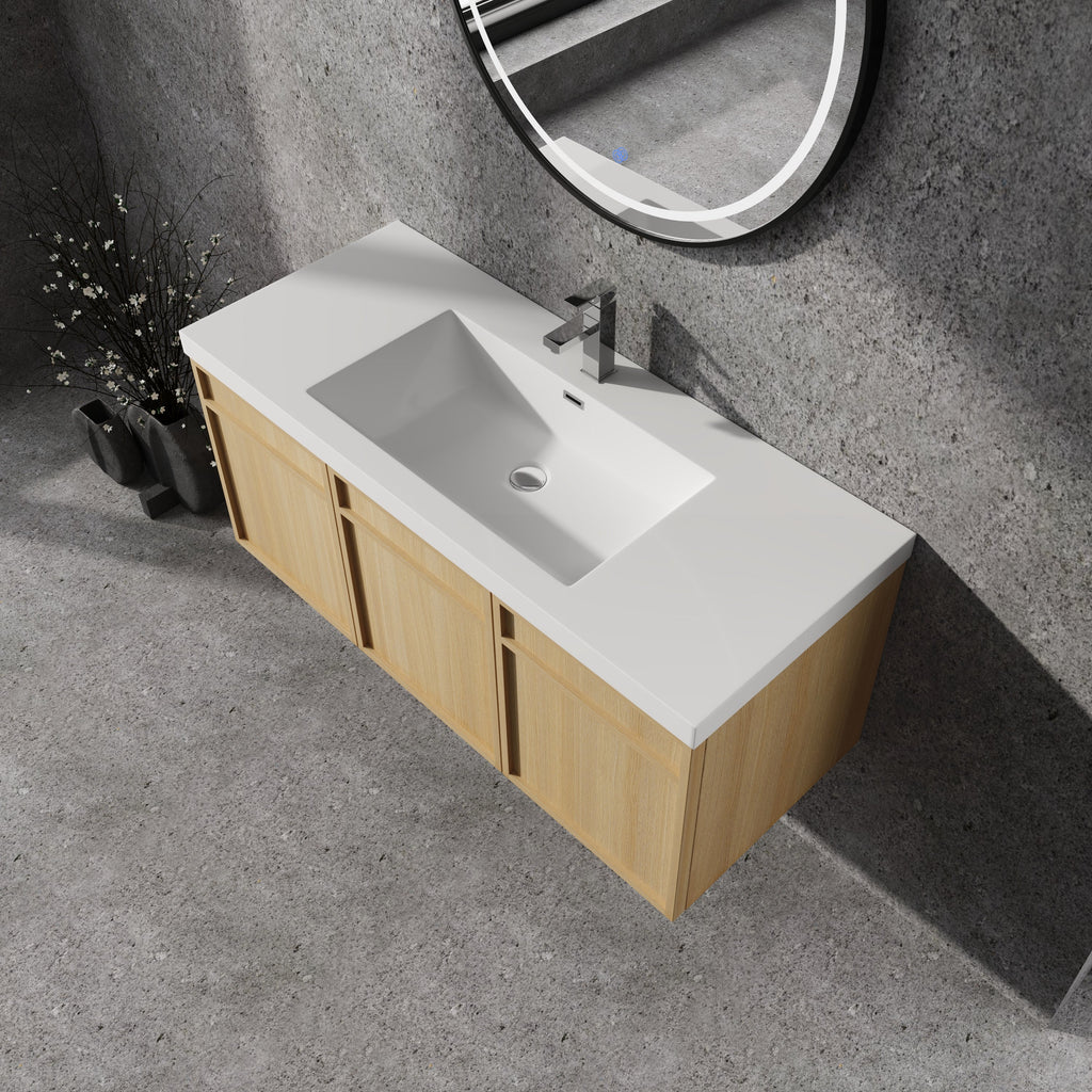 48" Wall-Mounted Bathroom Vanity with Resin Sink