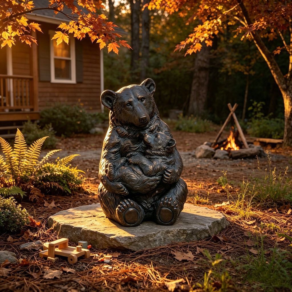 19'' Antique Bronze Mother And Cub Bear Statue