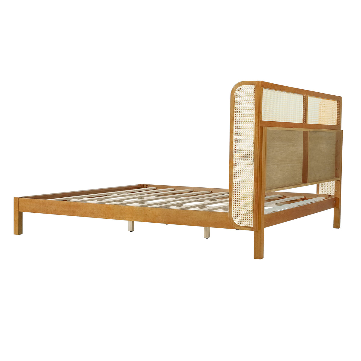 Premium Rubber Wood Platform Bed Frame, King Bed Frame with Headboard