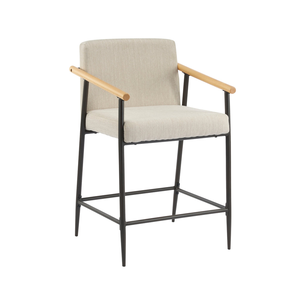 Counter Stool with Iron Frame - Set of 2 - Espresso + Beige