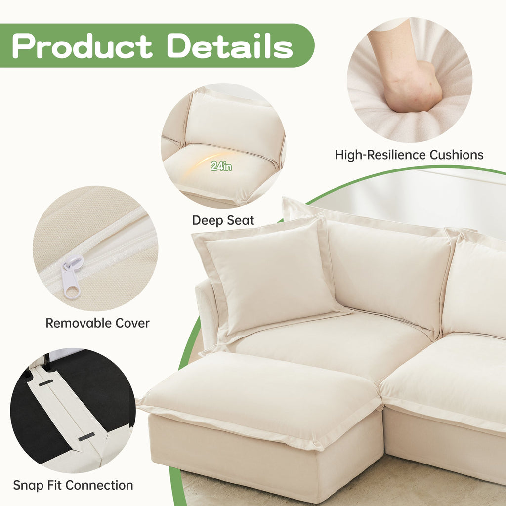 Living Room Sofa Slipcovered Sofa 3 Seater Sofa With 3 Ottomans