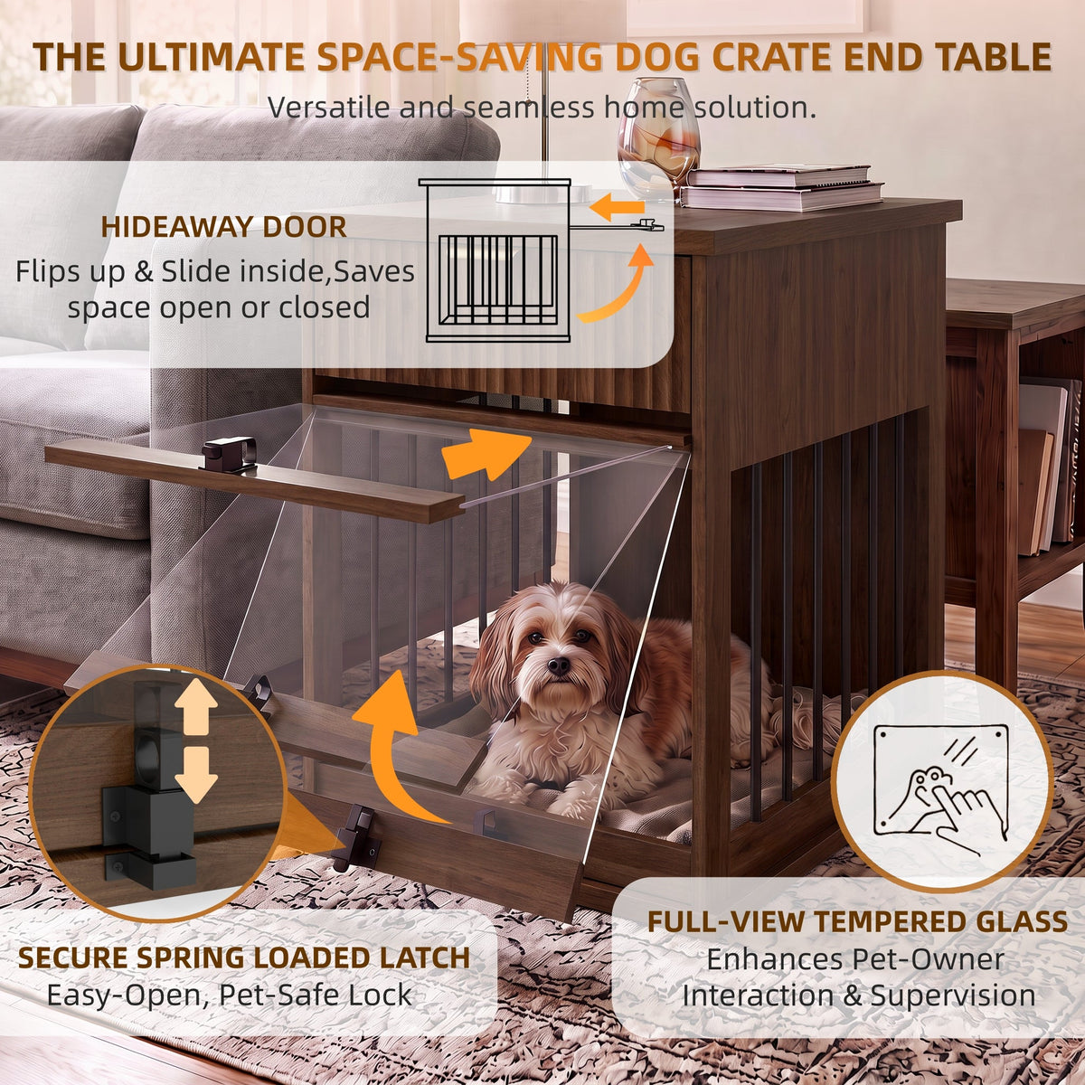 Dog Crate End Table with Charging Station