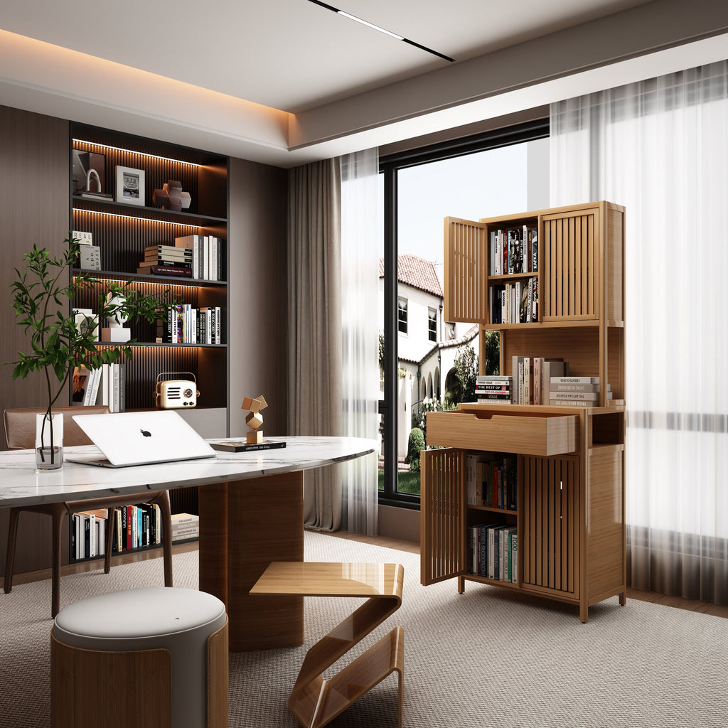 Double-Door Bamboo High-Capacity Storage Cabinet