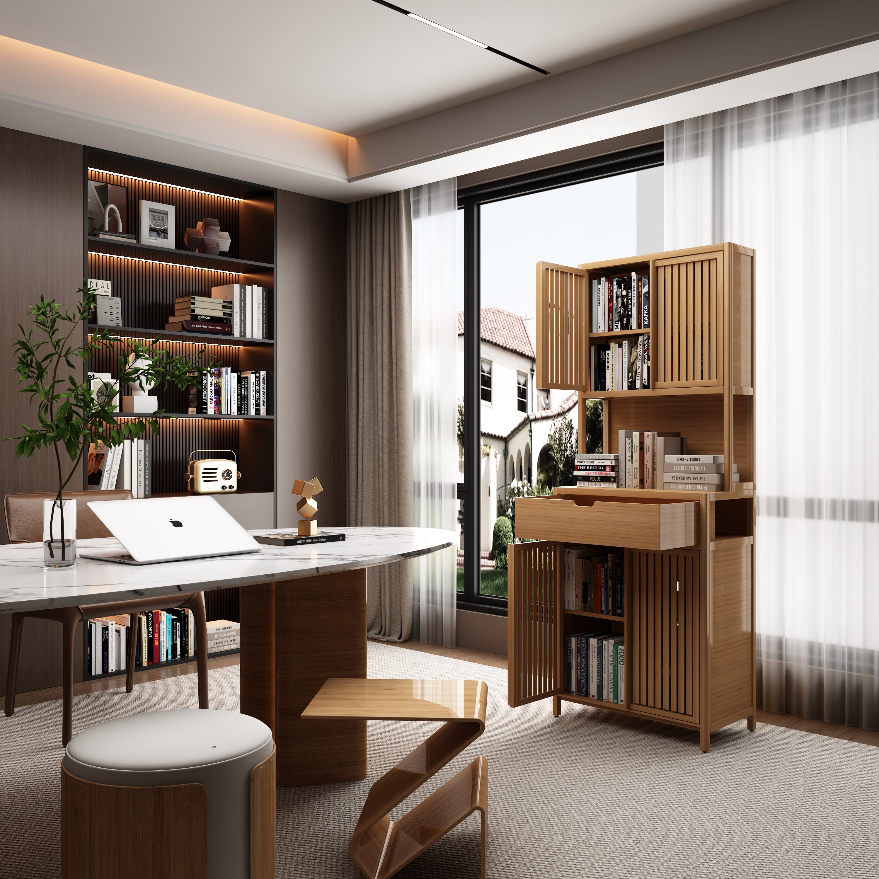 Double-Door Bamboo High-Capacity Storage Cabinet