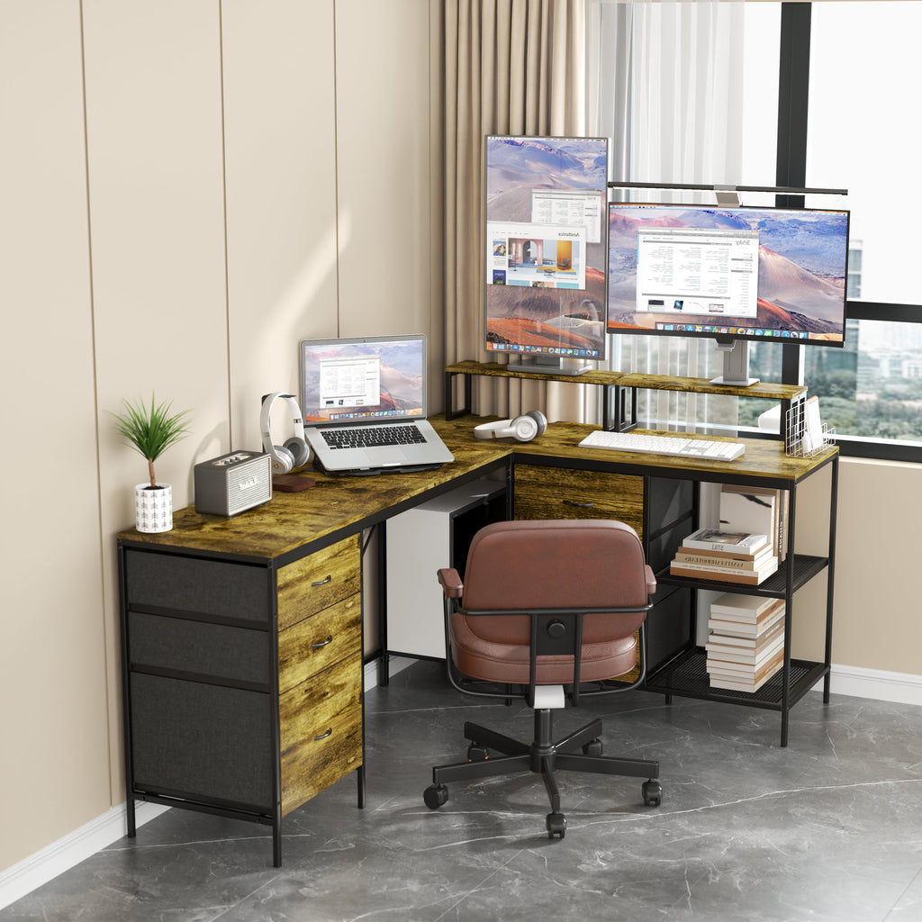 114" L-Shaped Desk with Power Hub, Industrial Design