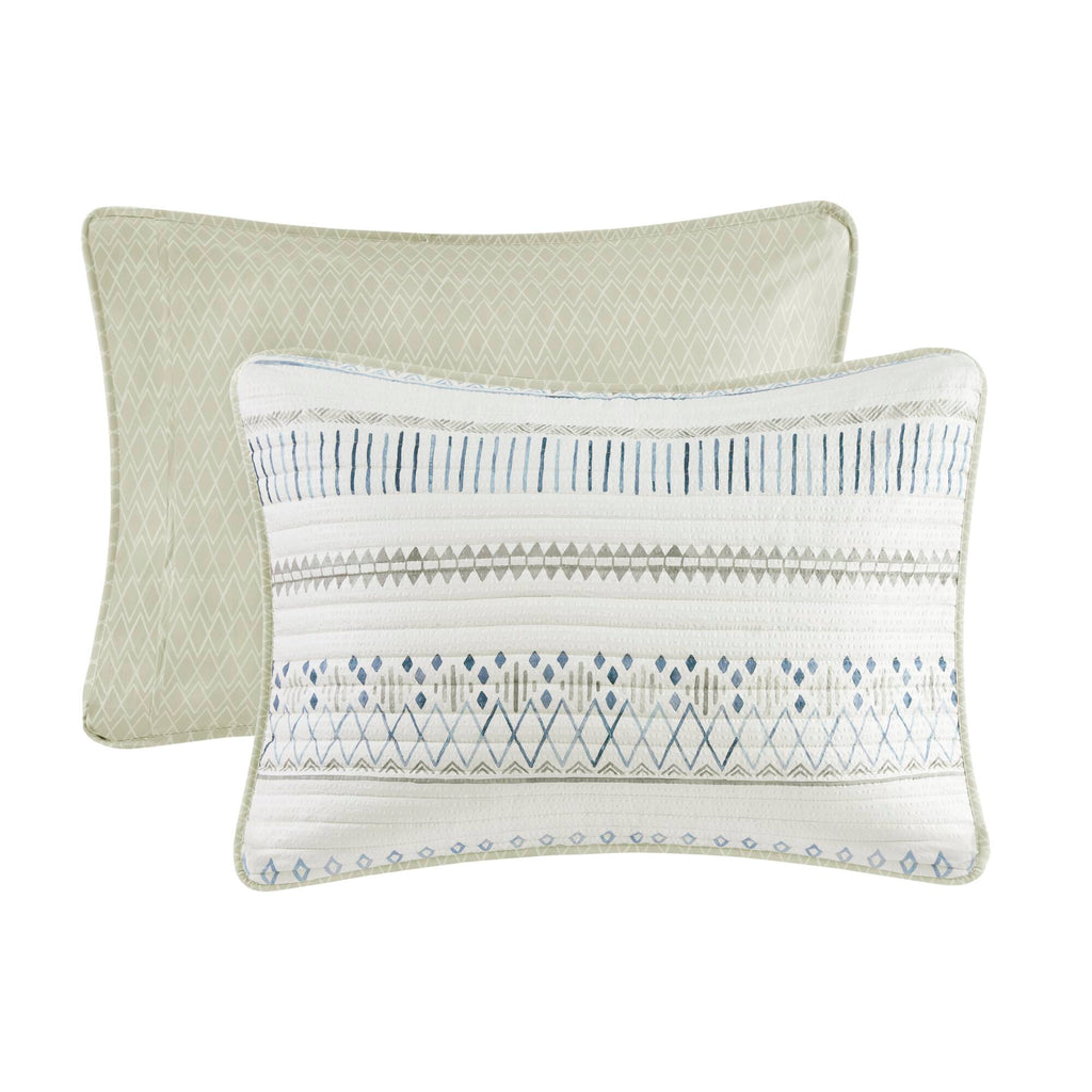 3 Piece Seersucker Quilt Set - Taupe/Blue King/California King