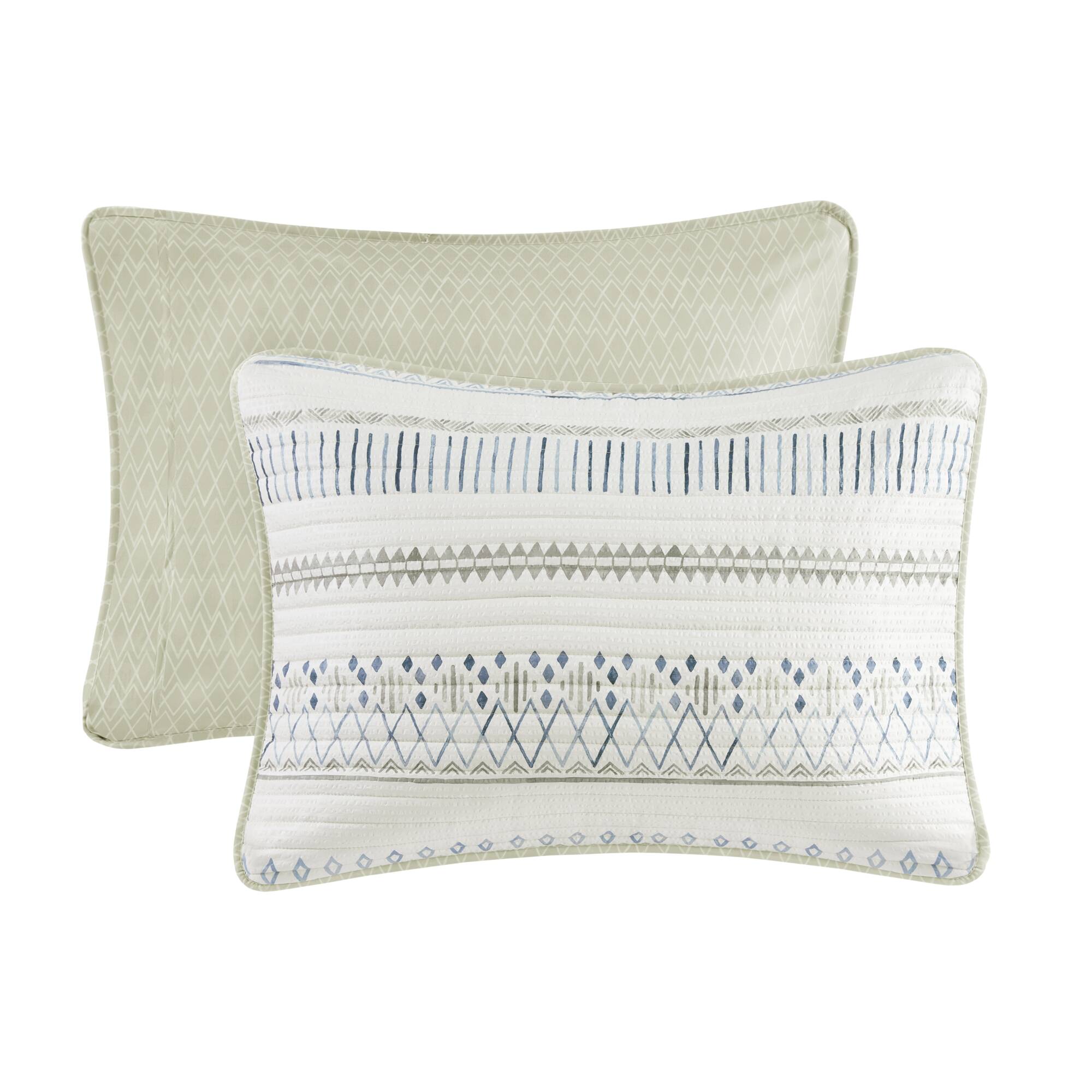 3 Piece Seersucker Quilt Set - Taupe/Blue King/California King