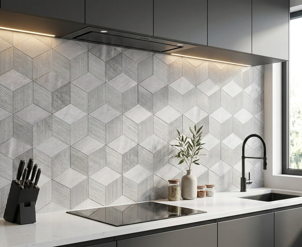 Hexagon Carrara Gray Marble Wall Décor