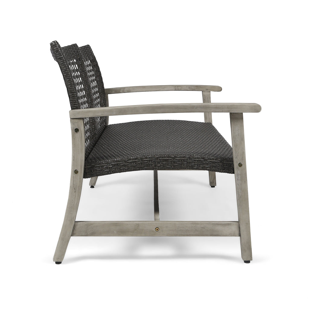 Hampton Outdoor Acacia Wood Wicker Loveseat