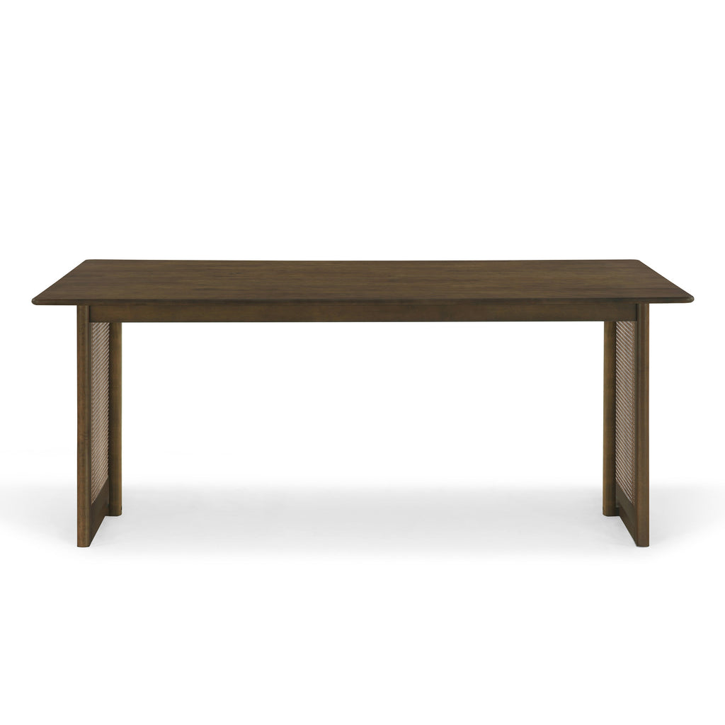 Walnut-Colored Rubber Wood Dining Set with Plastic Rattan – 1 Table + 2 Benches