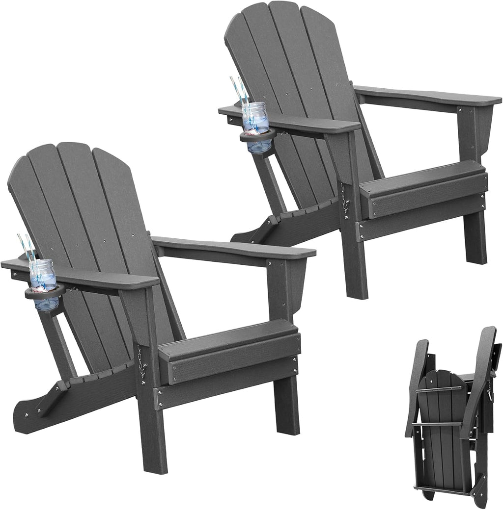 Adirondack Chairs Set of 2 - Gray Folding Outdoor Chairs