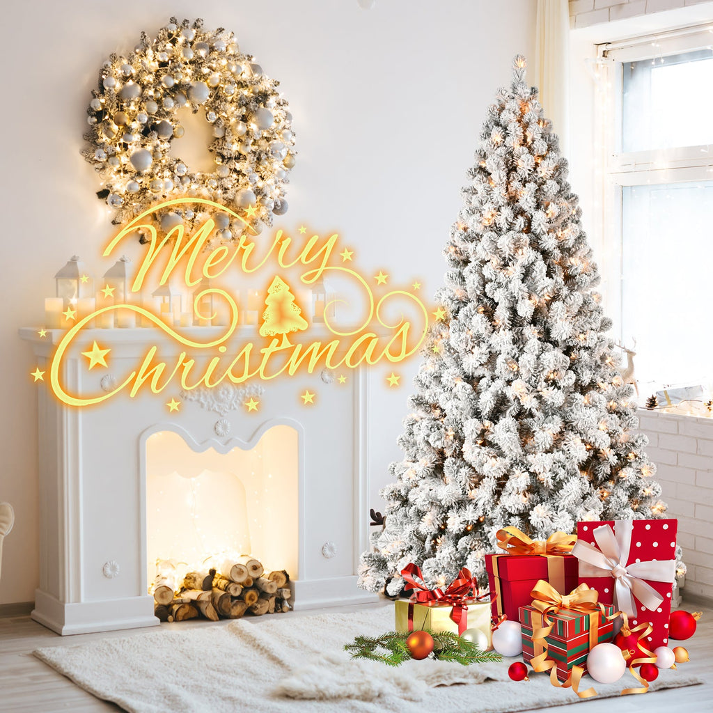 9ft Flocked Pre-Lit Christmas Tree with 650 UL Warm Lights