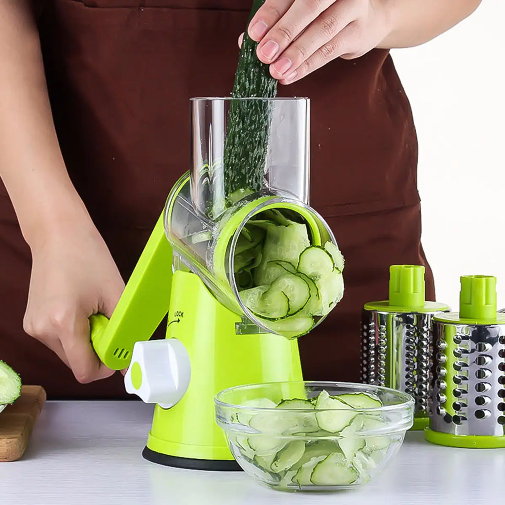 Manual Rotary Mandoline Slicer with 3 Drum Blades