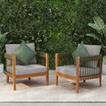 Set of 2 Acacia Wood Outdoor Club Chair with Handwoven Rope Accents