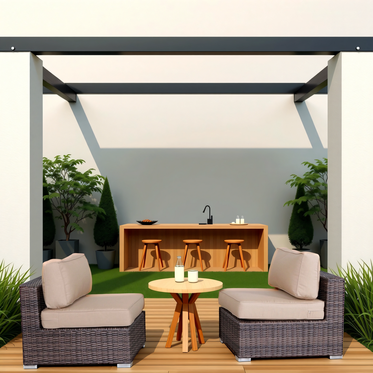 28" Wide Armless Outdoor Chairs with Cushions (Set of 2)