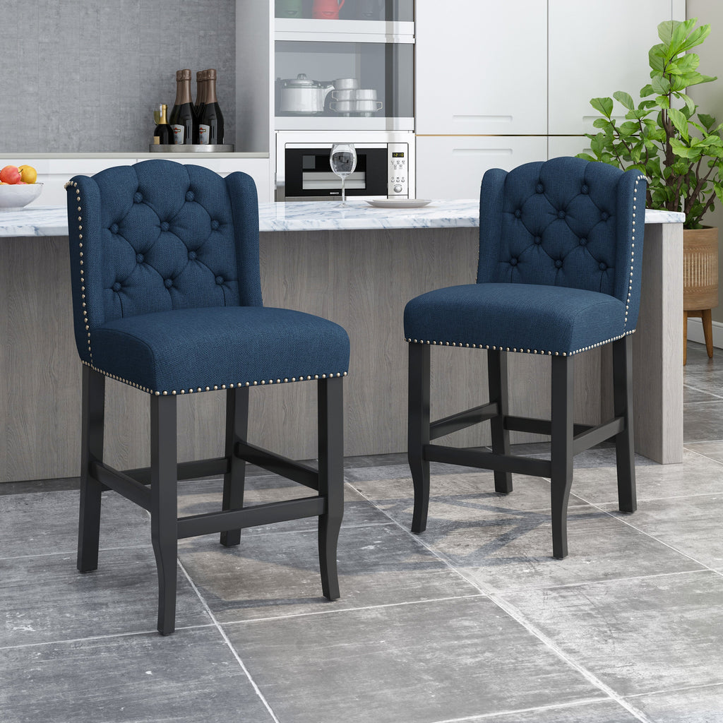 Vienna Contemporary Fabric Tufted Wingback Counter Stools, Set of 2
