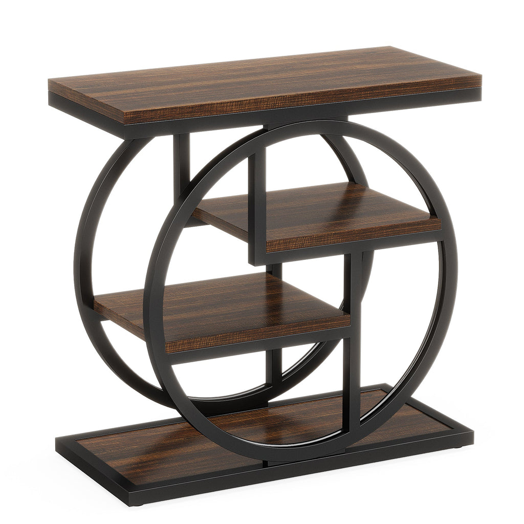 25.59" Industrial 4-Tier Narrow End Table with Storage Shelves