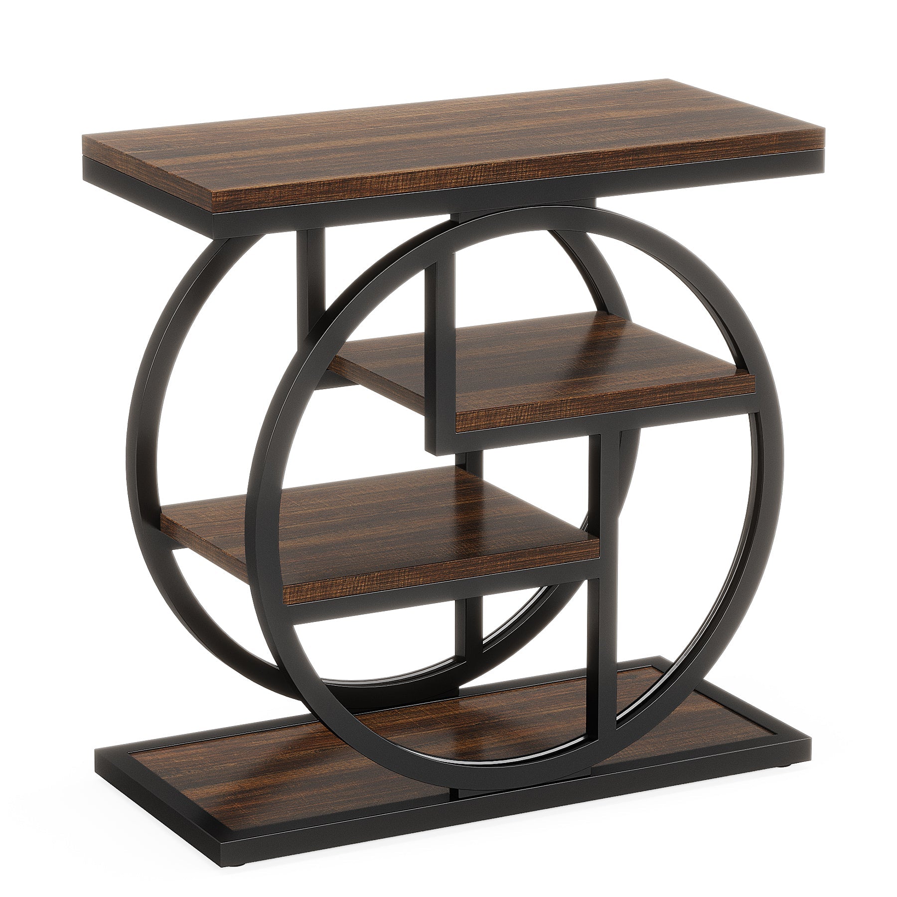 25.59" Industrial 4-Tier Narrow End Table with Storage Shelves