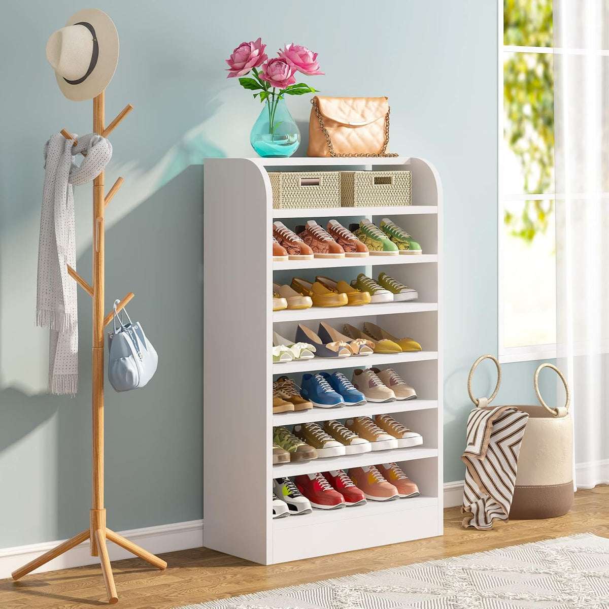 25.59" White 8-Tier Shoe Rack