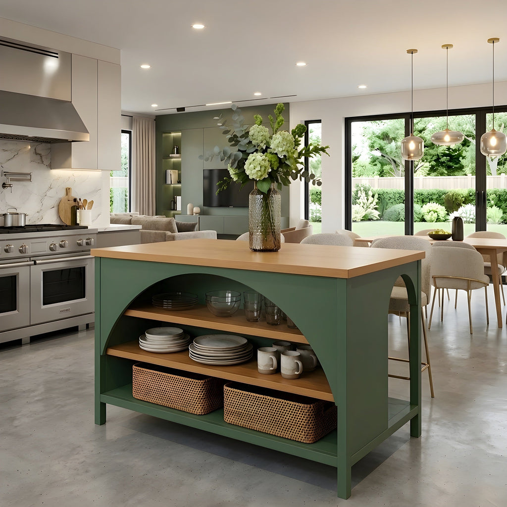 56" Farmhouse Kitchen Island with Open Storage