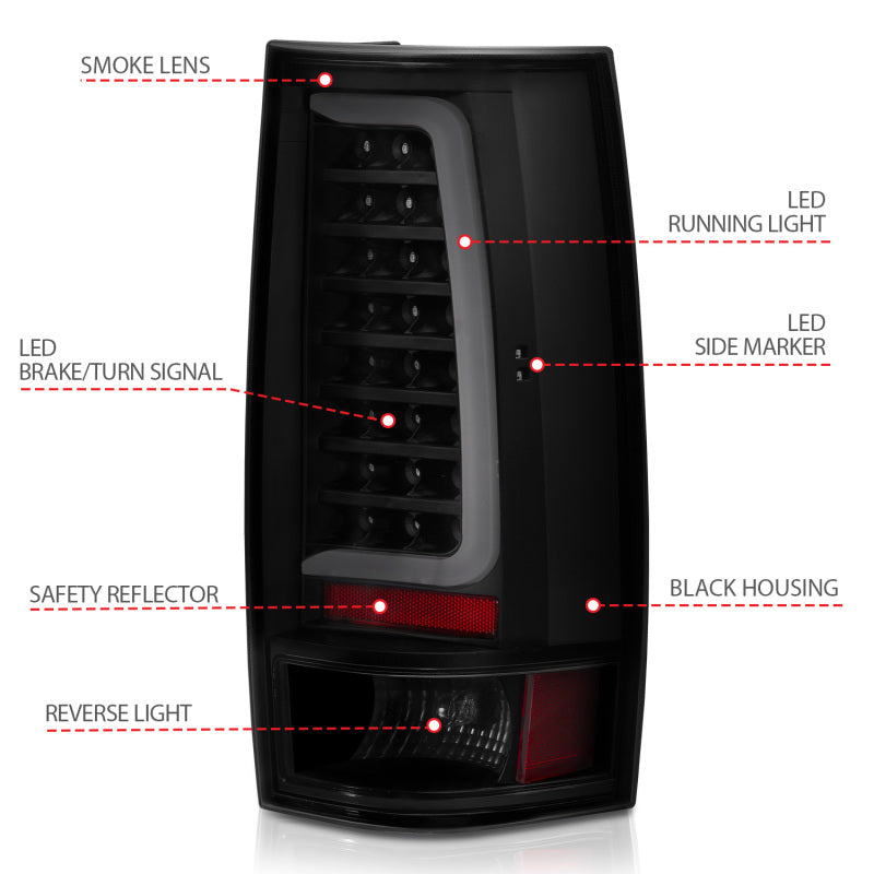 ANZO 2007-2014 Chevy Tahoe LED Taillight Plank Style Black w/Smoke Lens 311322