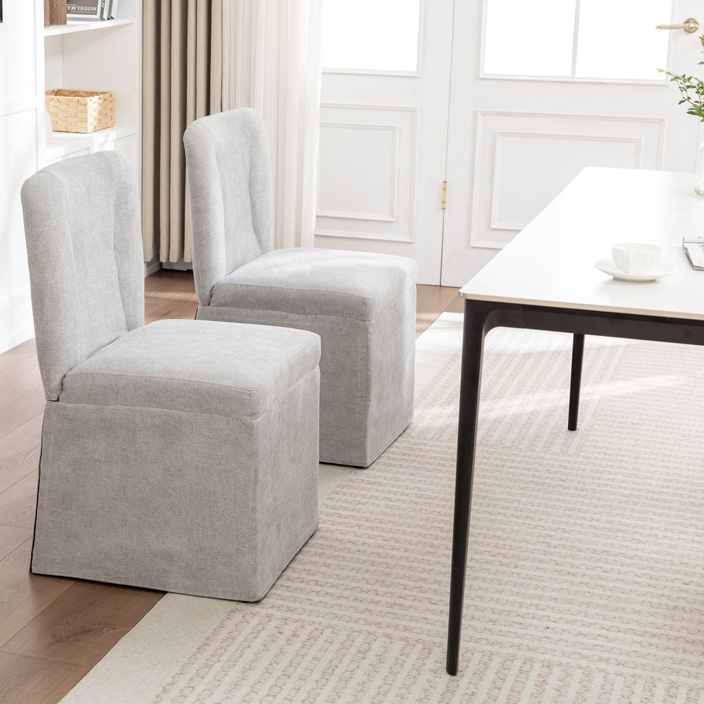 Linen Dining Chairs - Set of 2 Modern Fabric Side Chairs