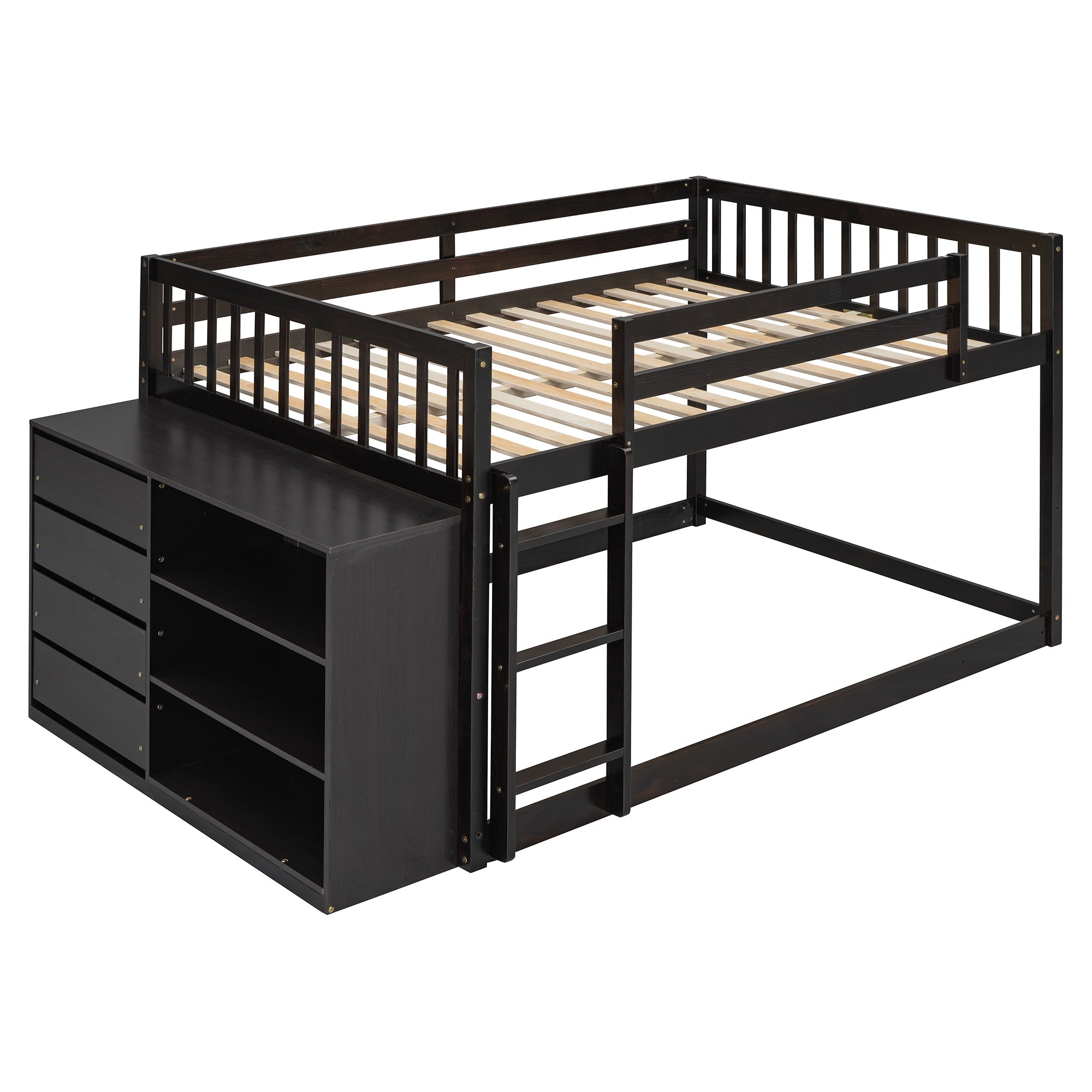 Full Over Full Bunk Bed with 4 Drawers and 3 Shelves - Espresso