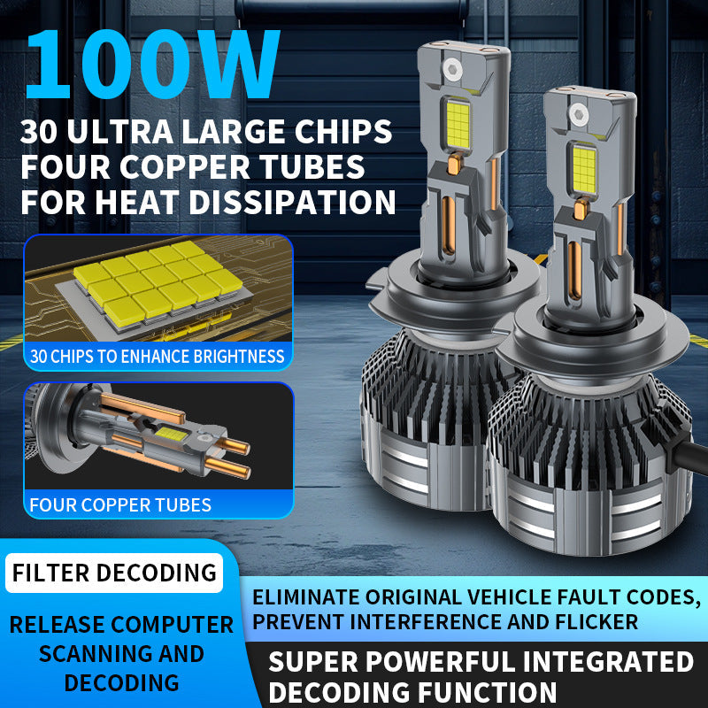 Full Decoding Car LED Headlight 9005 High Low Beam LED Bulb Universal H4 H7 Auto Headlamp