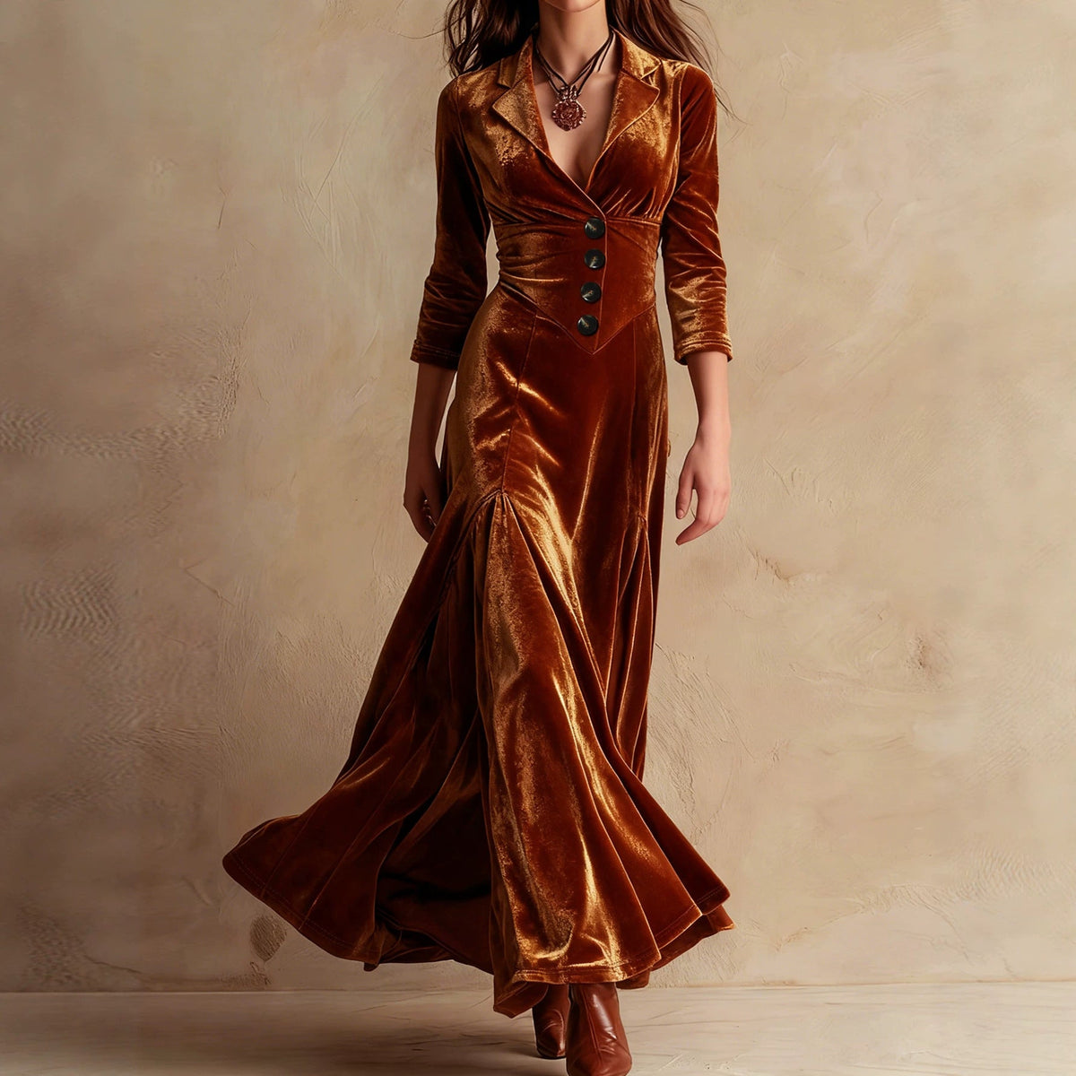 Elegant Collar-necked Long-sleeved Waist-cinching Dress