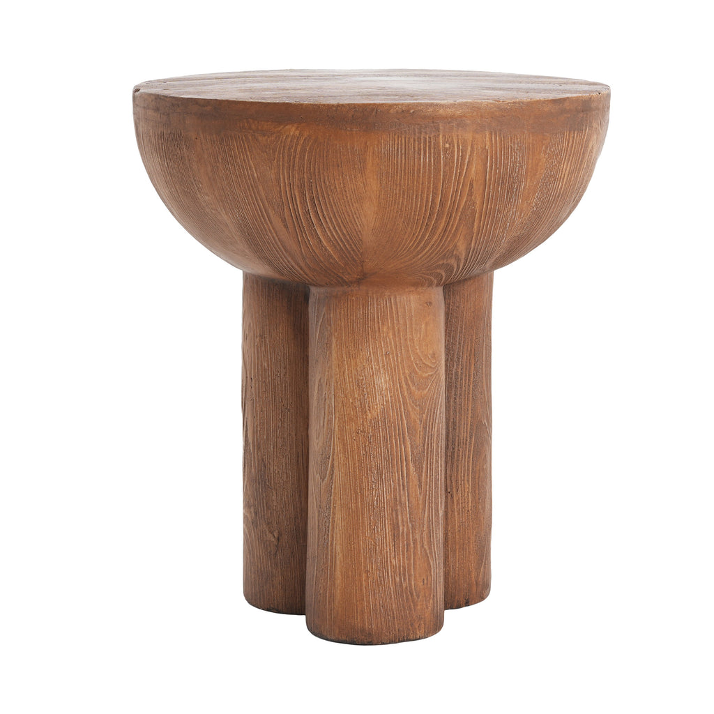 Iris Outdoor Patio Three-Legged Wood-Grain Round MGO Side Table