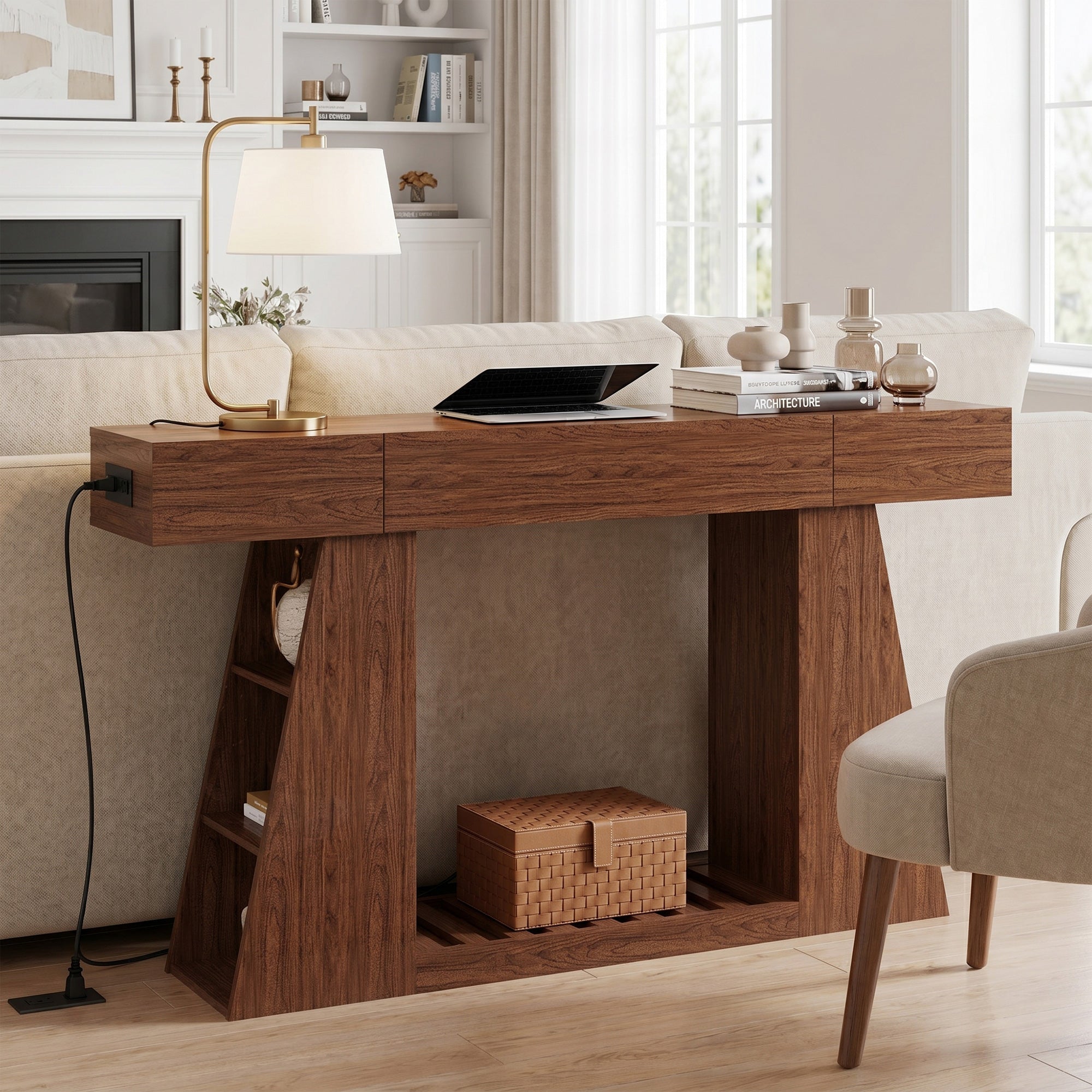 60 Inch Narrow Console Table with Built-in Power Outlet