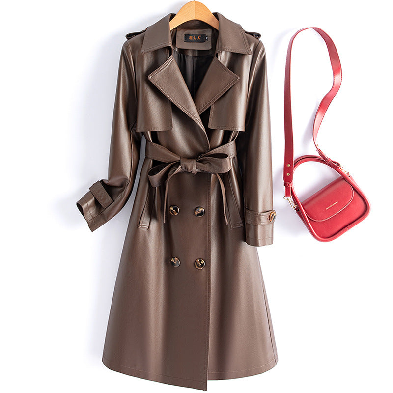 Womens New-style Fashionable Slimming Sheepskin Trench Coat