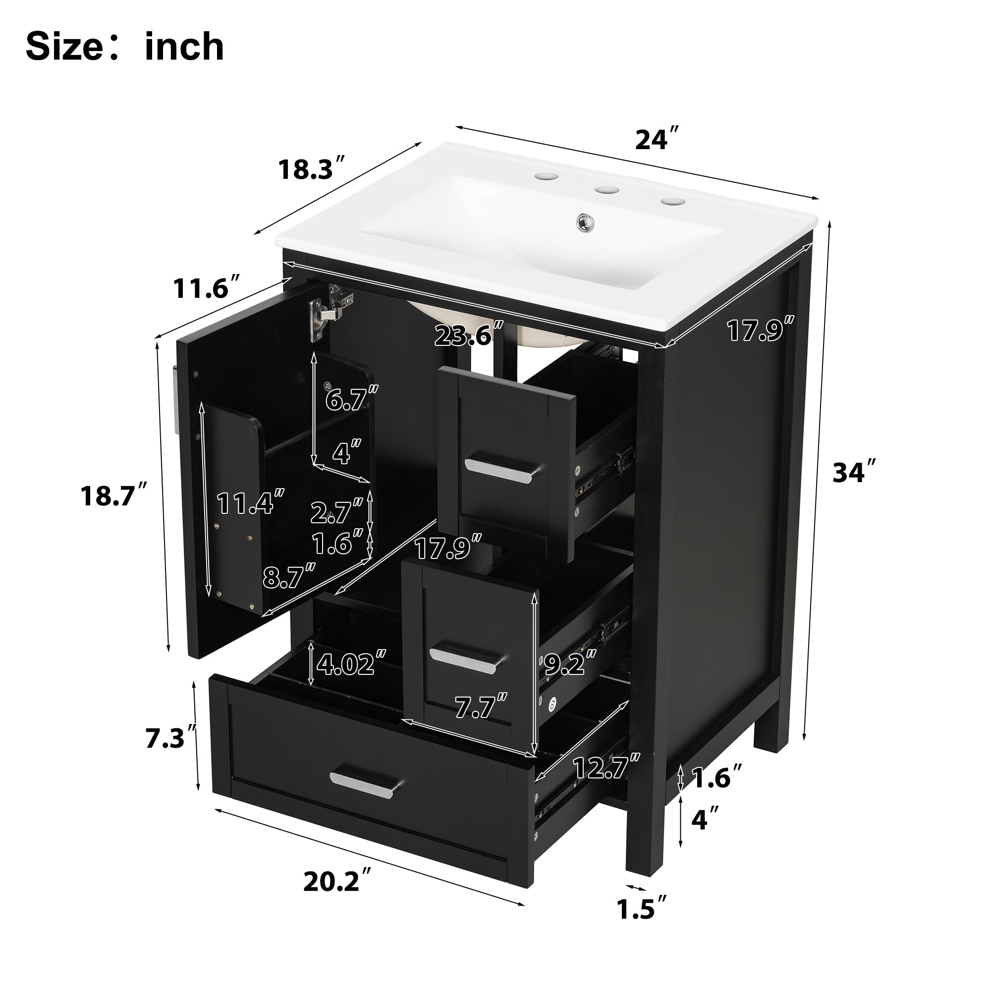 Modern 24-Inch Bathroom Vanity with Ceramic Sink