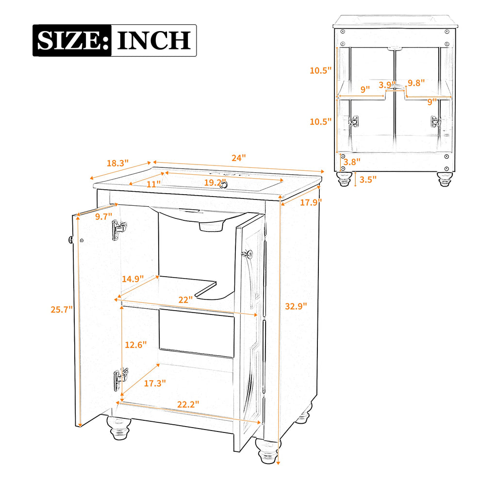 24" Modern Bathroom Vanity With Ornate Elliptical Motif Design