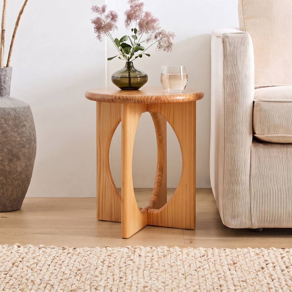 Natural Pine Wood Round End Table