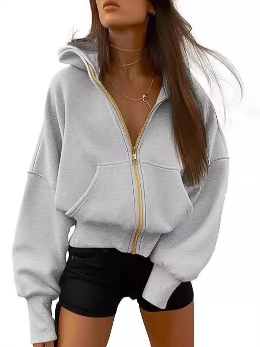 2026 Autumn Winter New Women's Fashion Zipper Hooded Long Sleeve Short Sportswear Casual Plush Hoodie