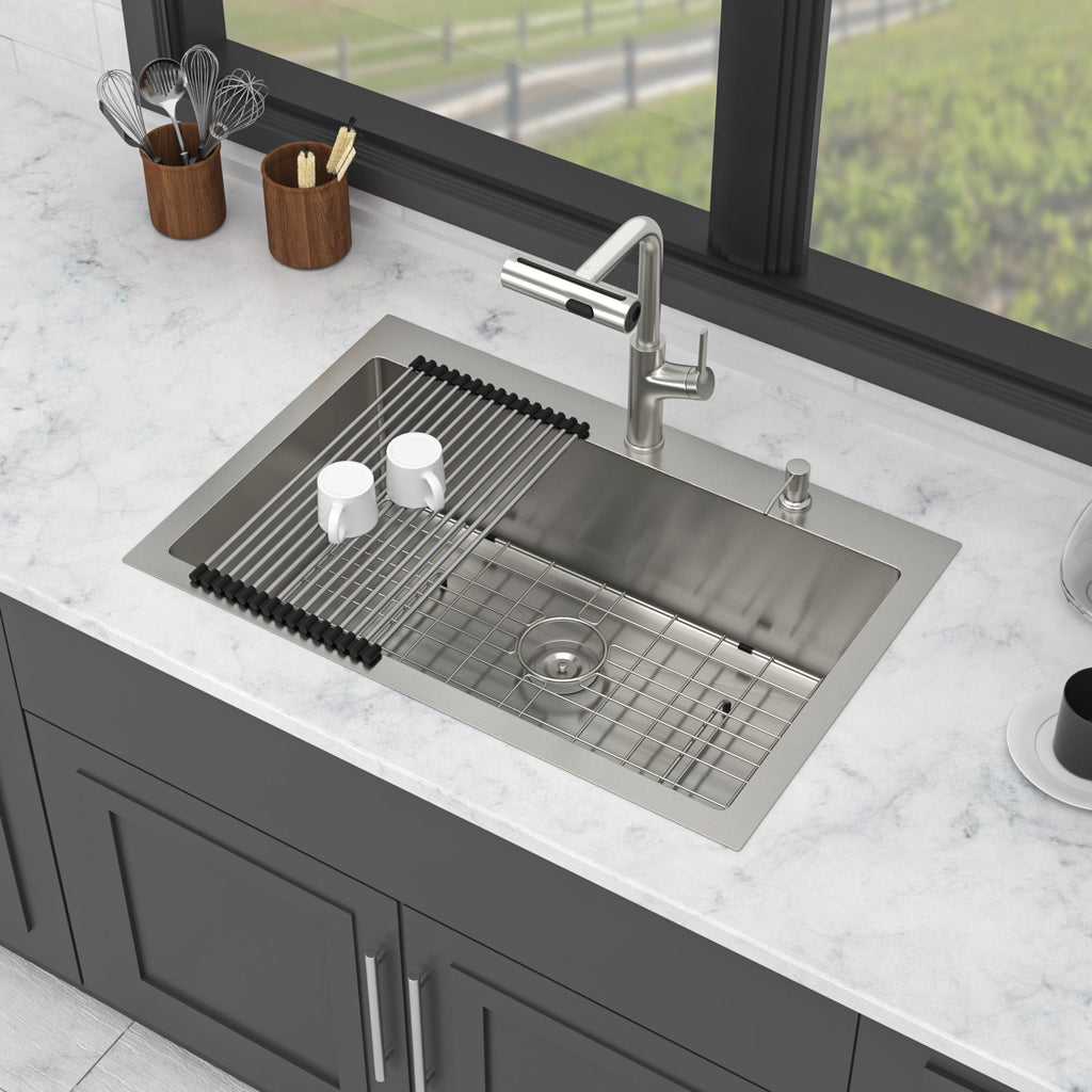 30" Drop-in Kitchen Sink with Pull-out Faucet and Soap Dispenser