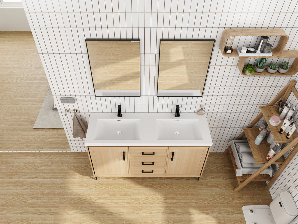 60" Freestanding Bathroom Vanity with Double Resin Sink